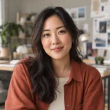 AI-generated portrait of Elena Park, a fictional product visual designer