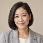 AI-generated portrait of Hana Sato, a fictional interior concept designer