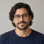 AI-generated portrait of Luca Moreno, a fictional music visual designer