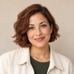AI-generated portrait of Maya Ellis, a fictional e-commerce art director